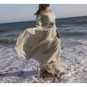 NEW KADIMAH isabella off the shoulder dress in milky sage